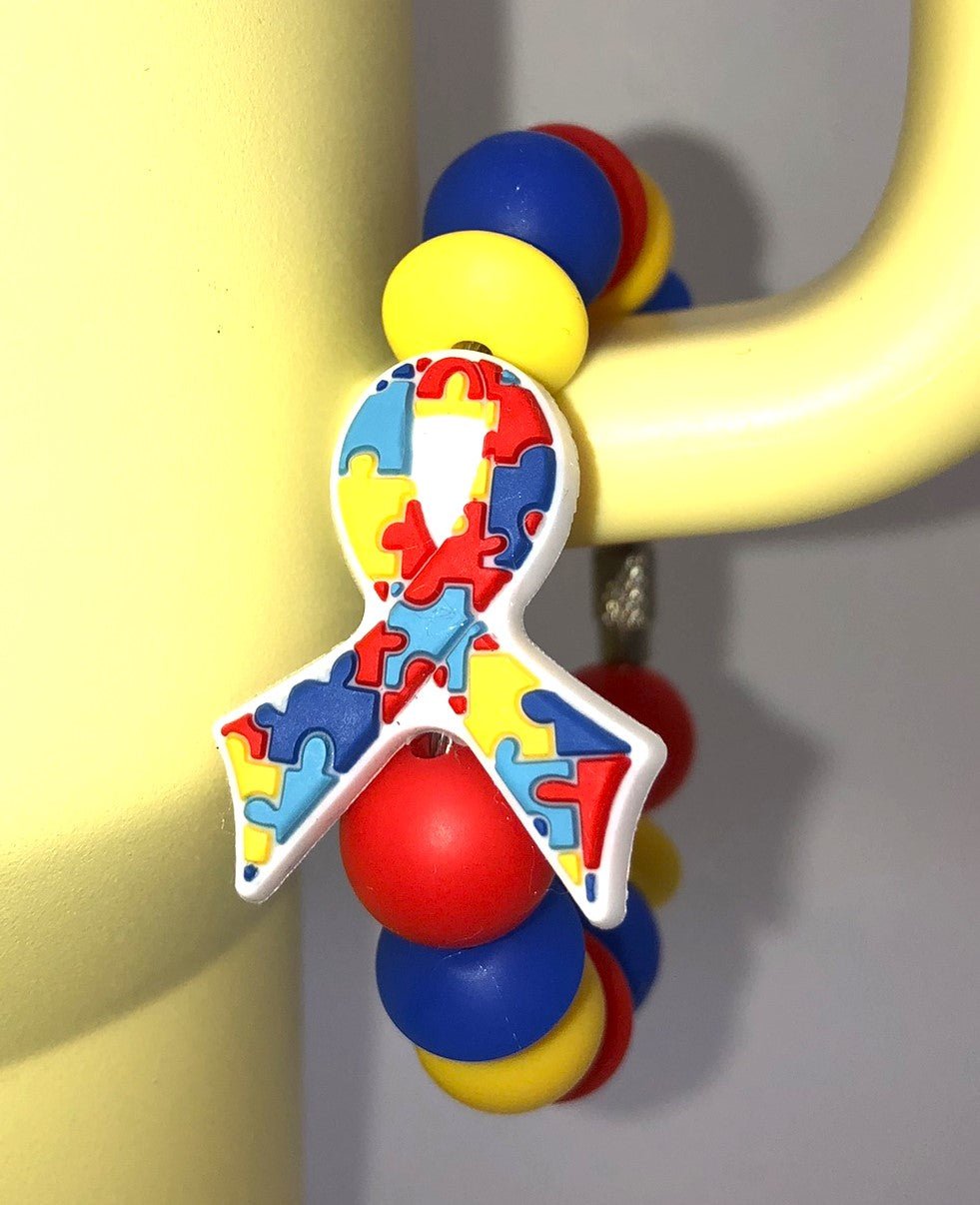 Autism Puzzle Ribbon Awareness Stanley Tumbler Cup Handle Charm - Plum Branch Creations