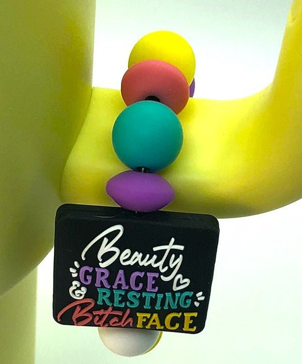 Beauty Grace & Resting Bitch Face Stanley Tumbler Cup Handle Charm - Plum Branch Creations