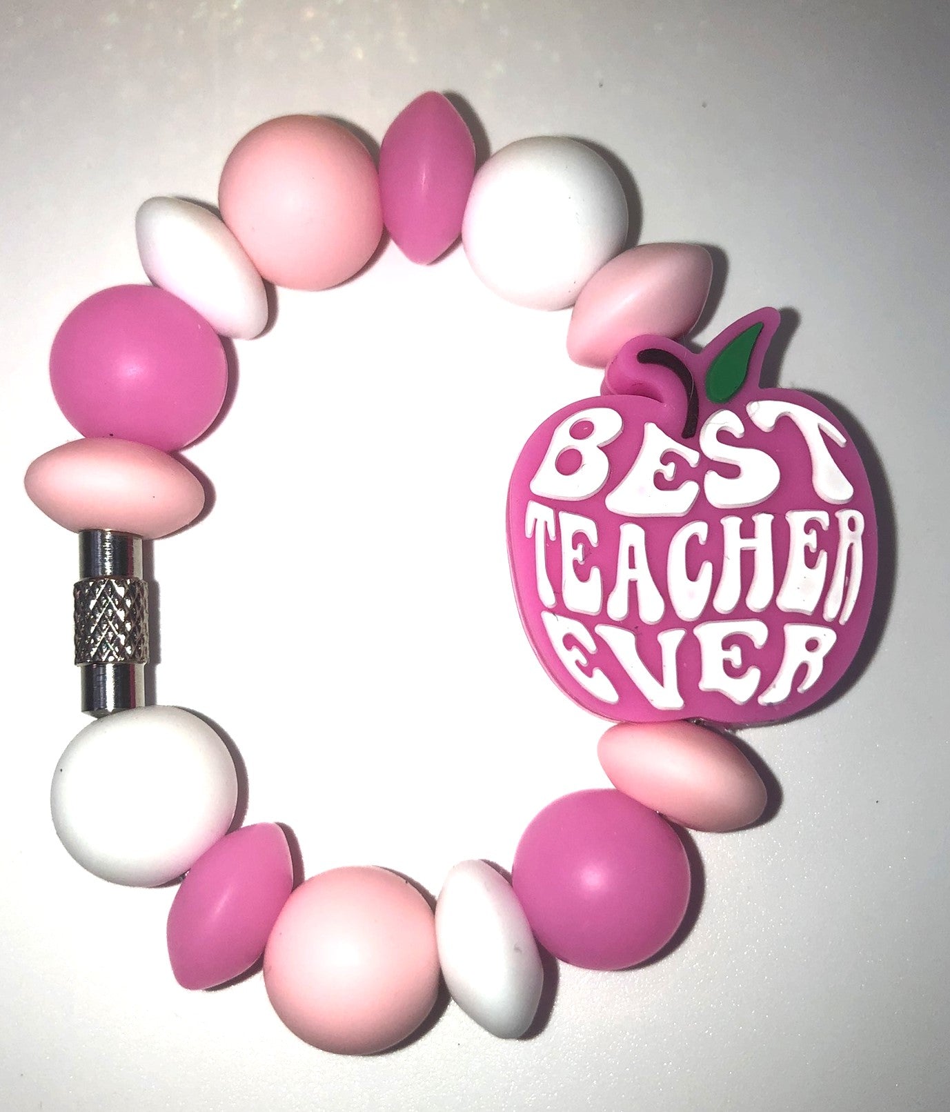 Best Teacher Ever Pink Apple Stanley Tumbler Cup Handle Charm - Plum Branch Creations