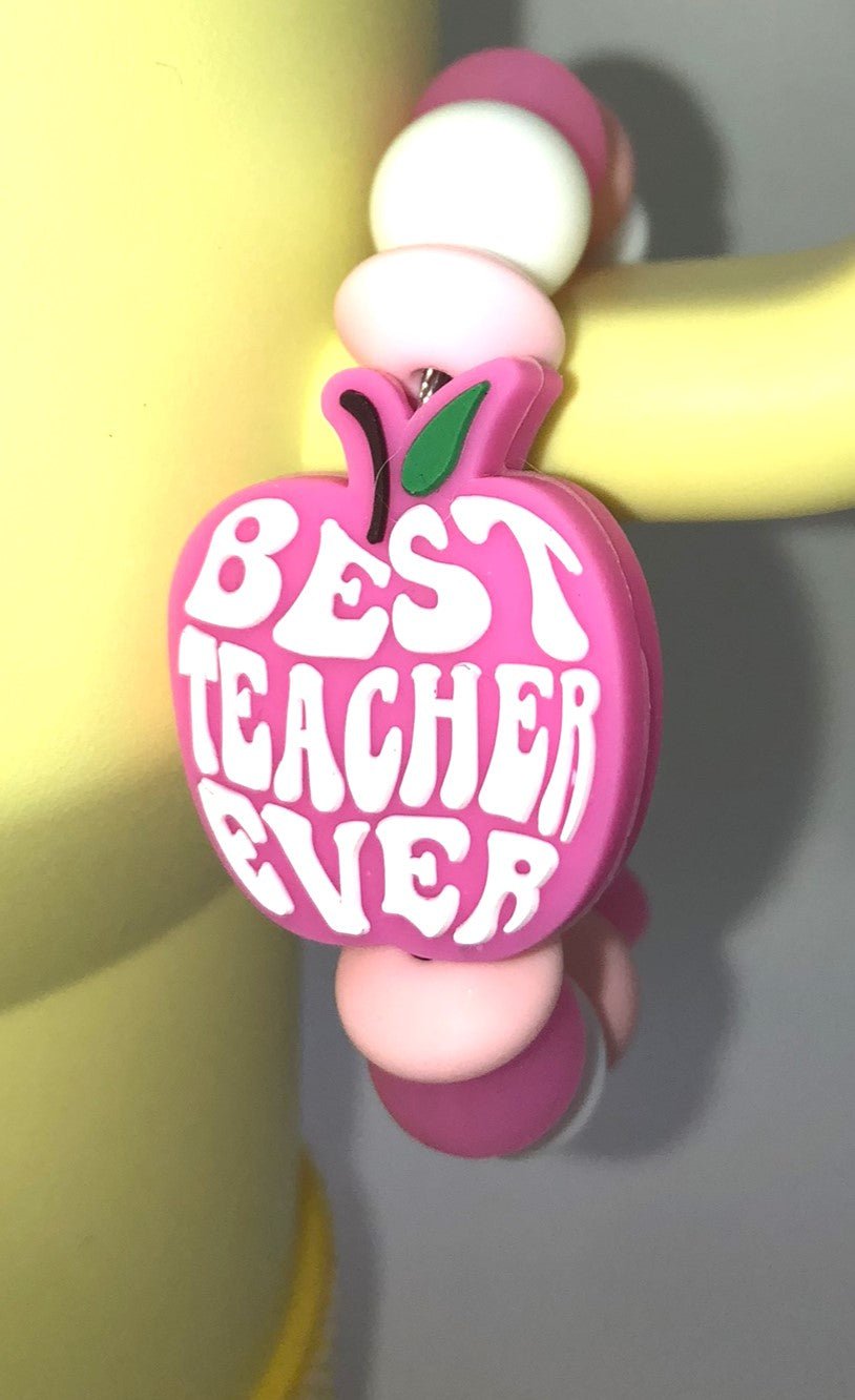 Best Teacher Ever Pink Apple Stanley Tumbler Cup Handle Charm - Plum Branch Creations