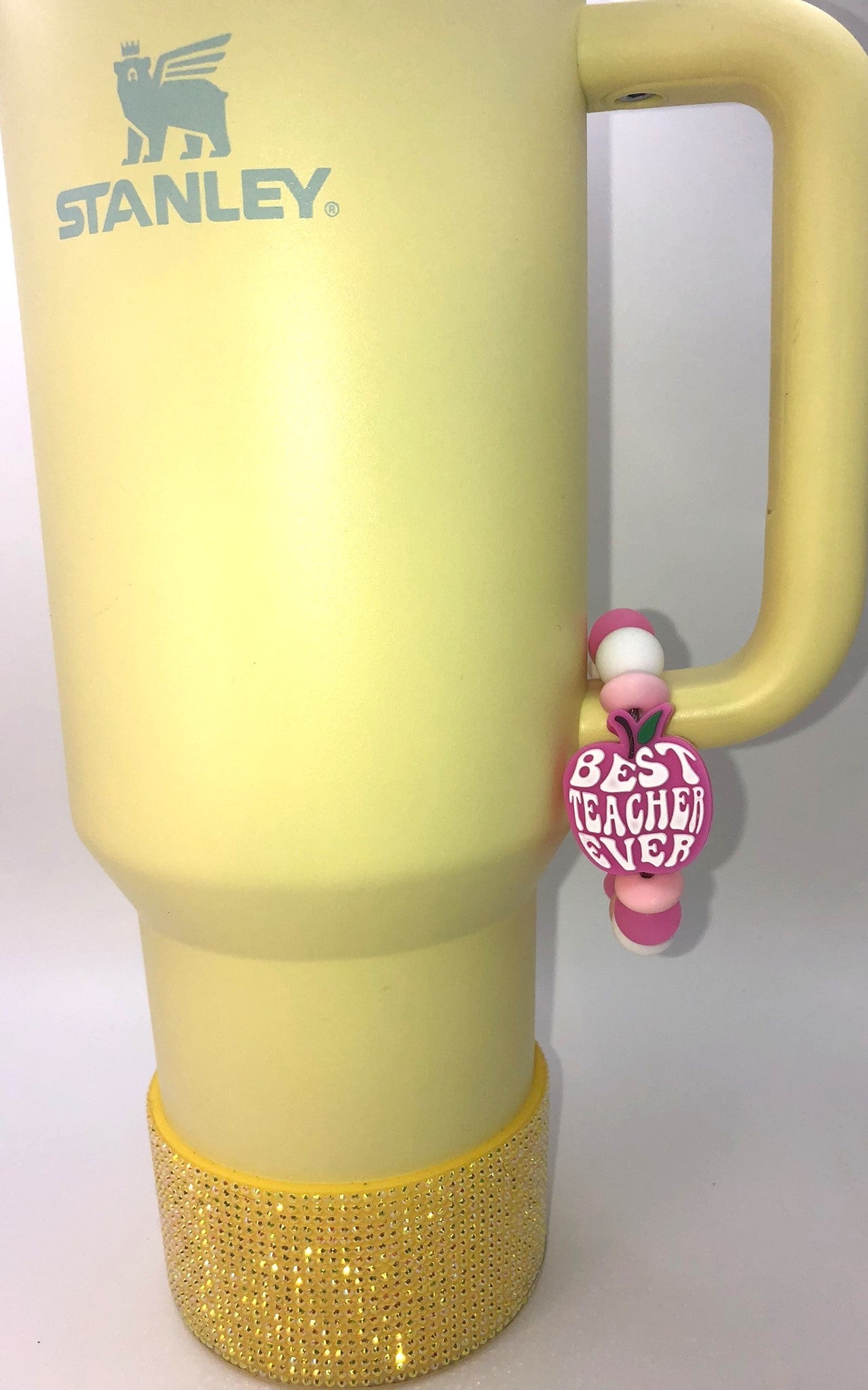 Best Teacher Ever Pink Apple Stanley Tumbler Cup Handle Charm - Plum Branch Creations