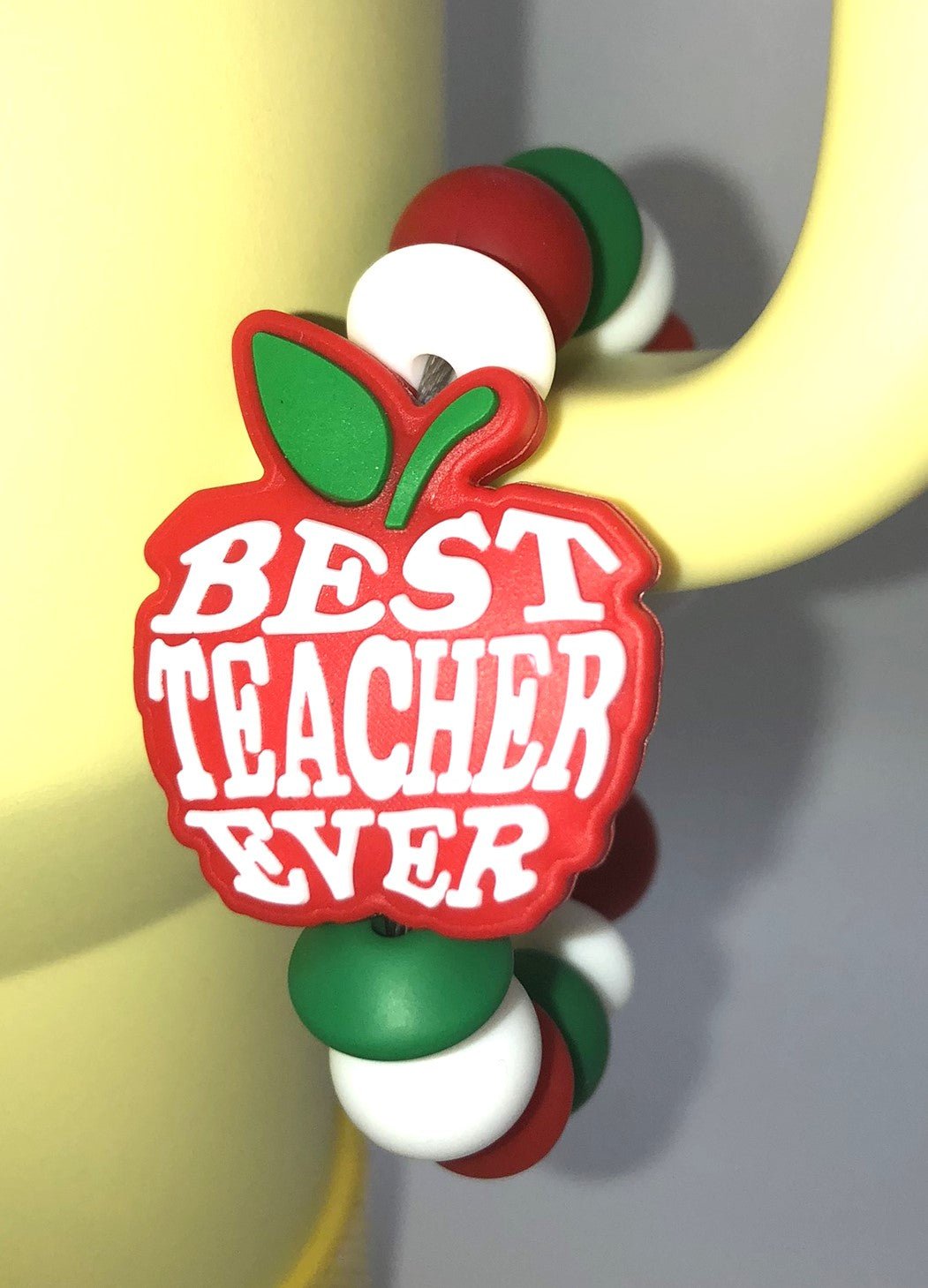 Best Teacher Ever Red Apple Stanley Tumbler Cup Handle Charm - Plum Branch Creations