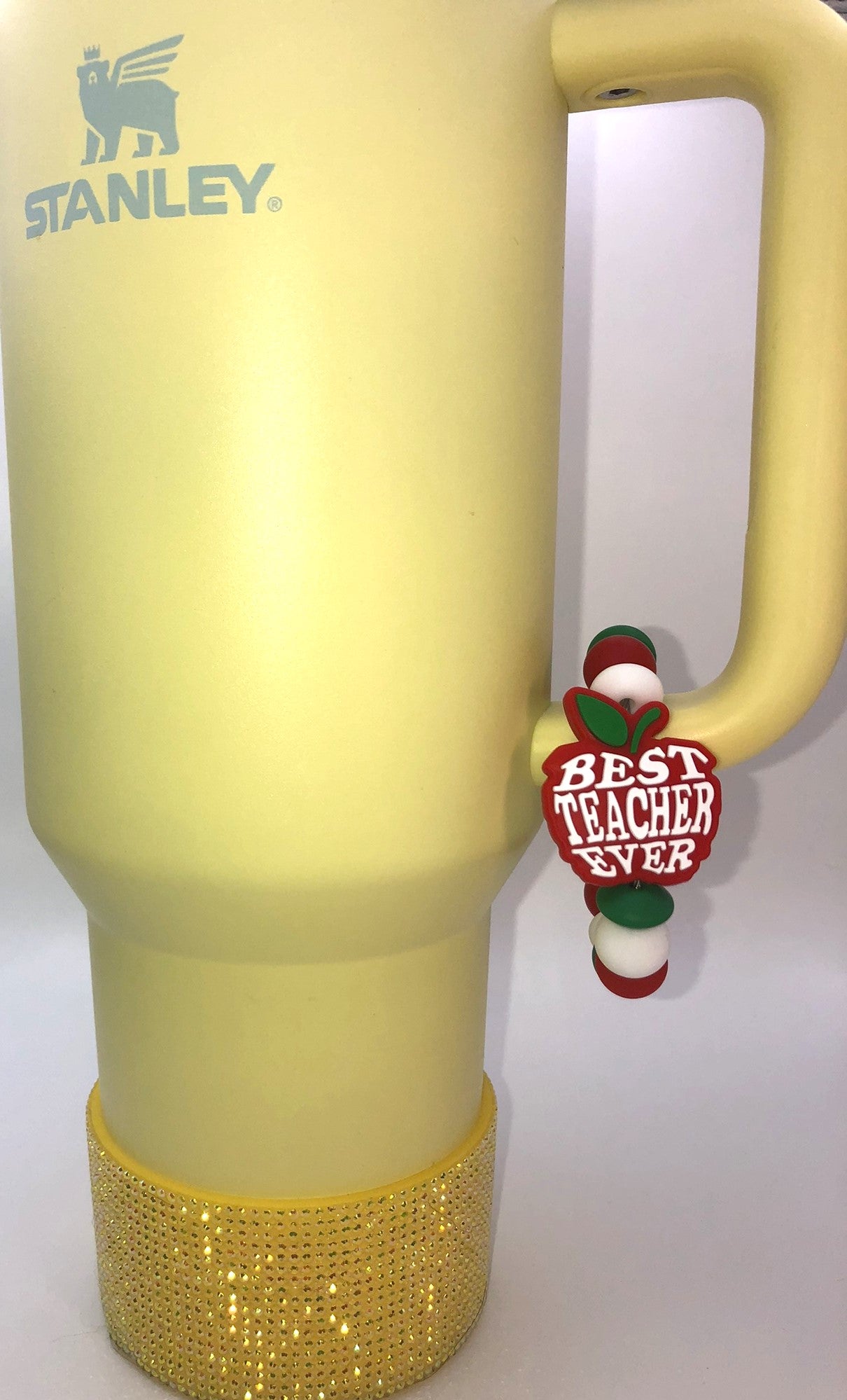 Best Teacher Ever Red Apple Stanley Tumbler Cup Handle Charm - Plum Branch Creations