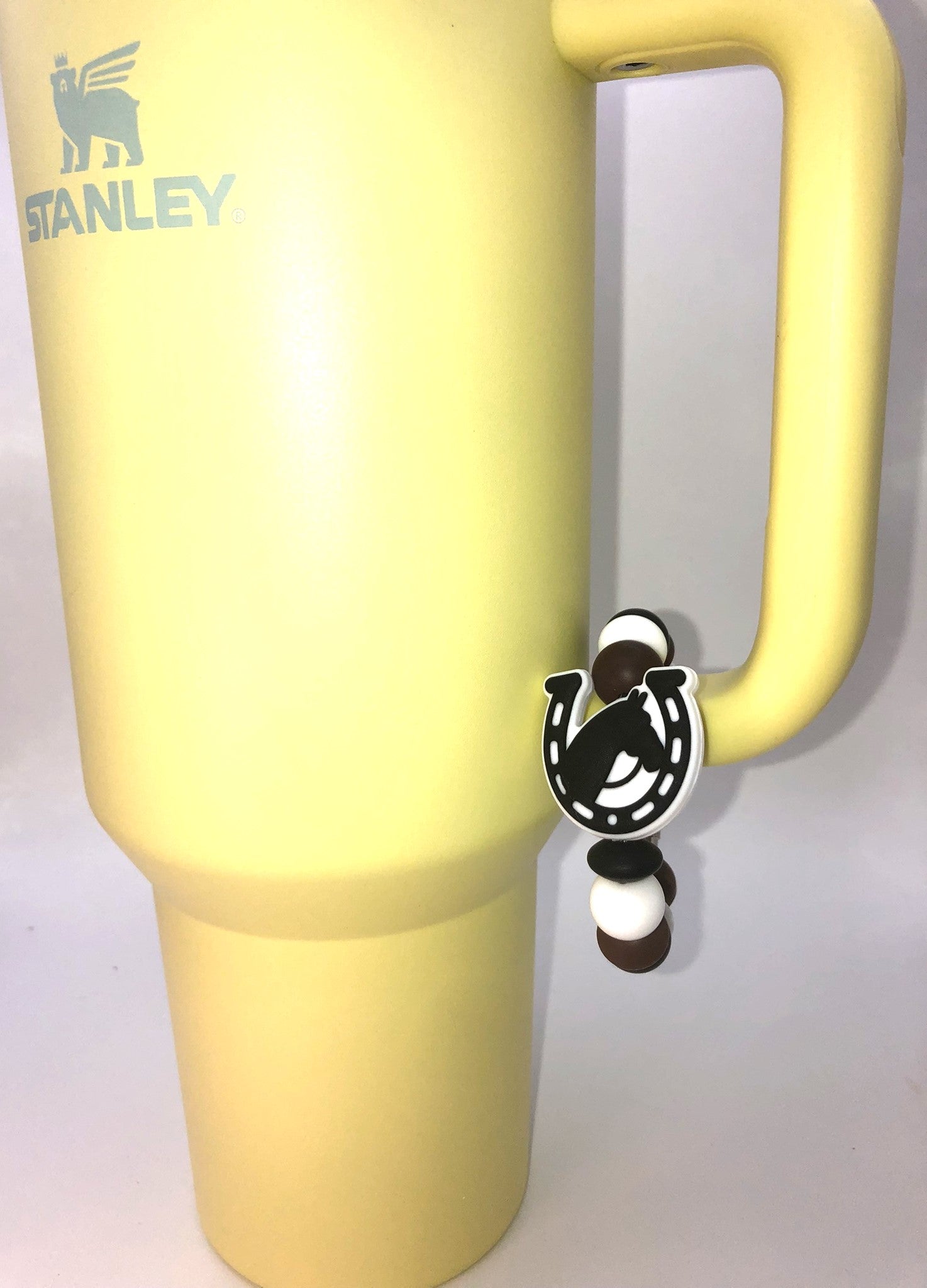 Black Horseshoe Horse Head Stanley Tumbler Cup Handle Charm - Plum Branch Creations