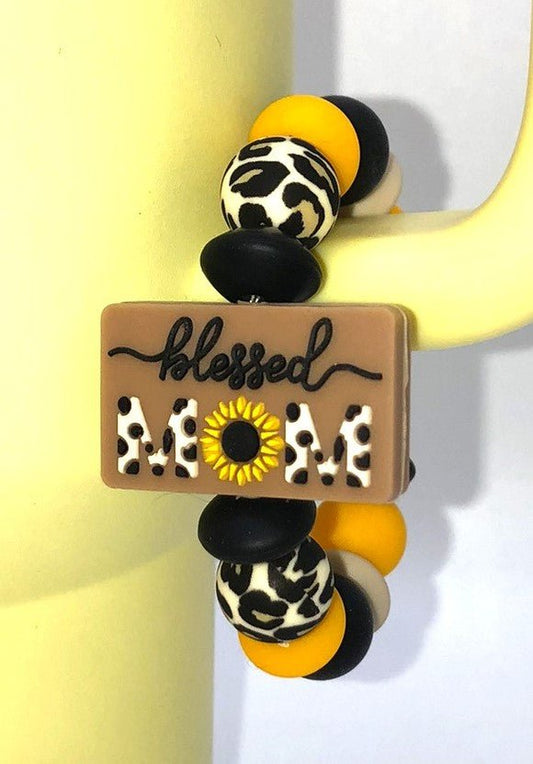 Blessed Mom Sunflower Stanley Tumbler Cup Handle Charm - Plum Branch Creations