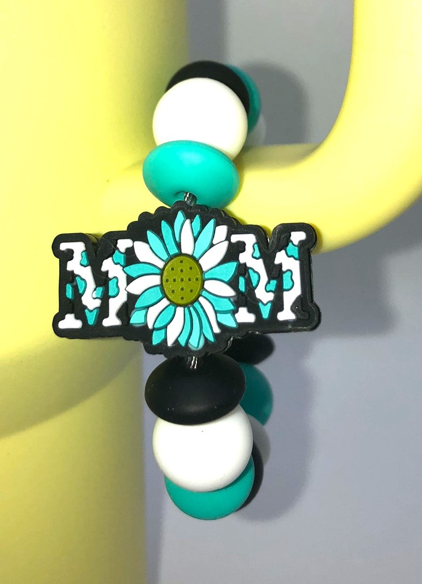 Mom Teal Daisy Flower Stanley Tumbler Cup Handle Charm