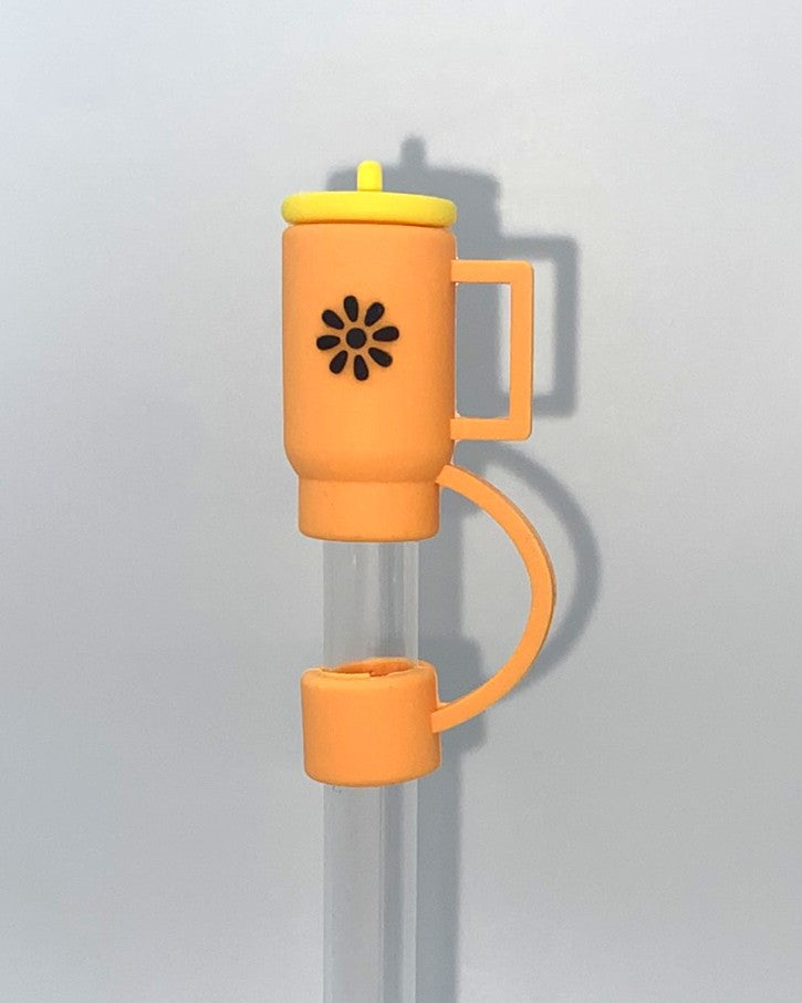 Tumbler 3D Light Orange w/Black Flower Straw Topper