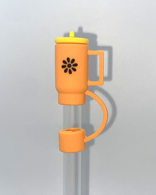 Tumbler 3D Light Orange w/Black Flower Straw Topper