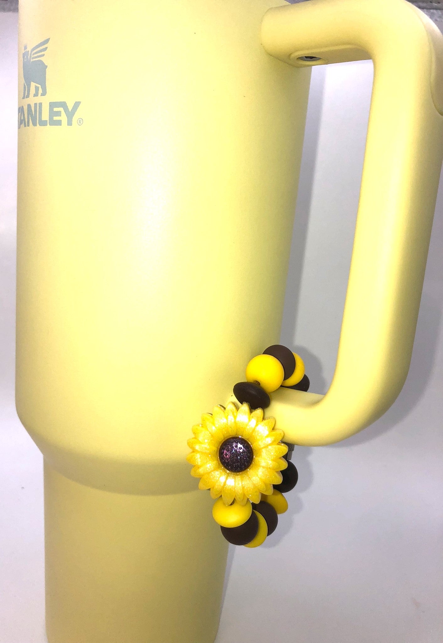 Yellow Glitter Iridescent Sunflower Stanley Tumbler Cup Handle Charm