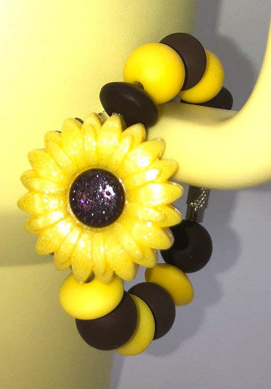 Yellow Glitter Iridescent Sunflower Stanley Tumbler Cup Handle Charm