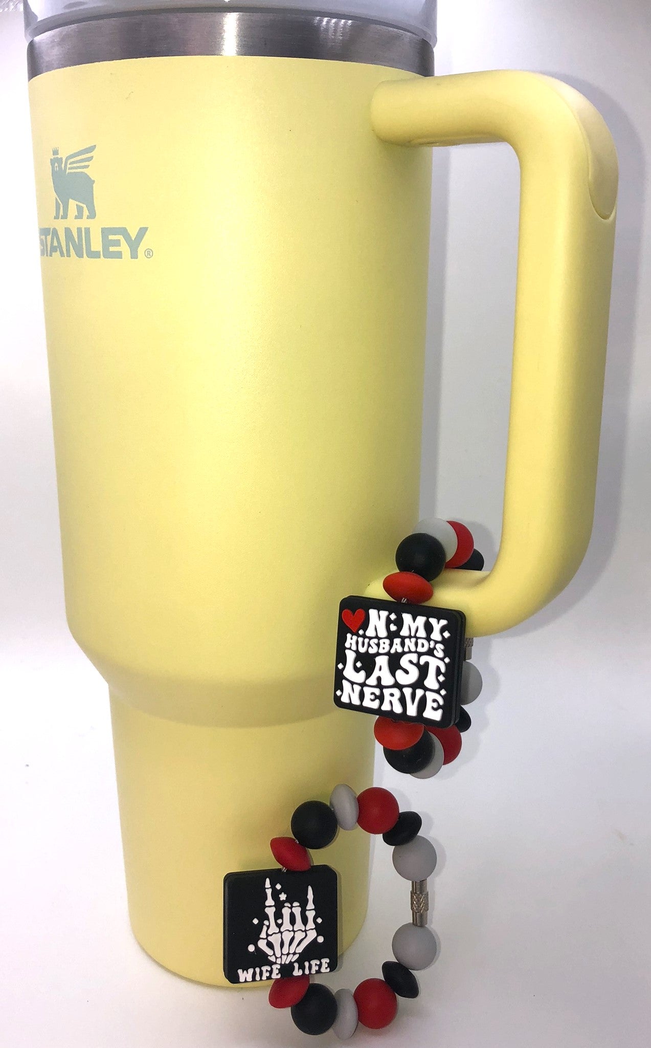 Wife Life On My Husband's Last Nerve Black Stanley Tumbler Cup Handle Charm